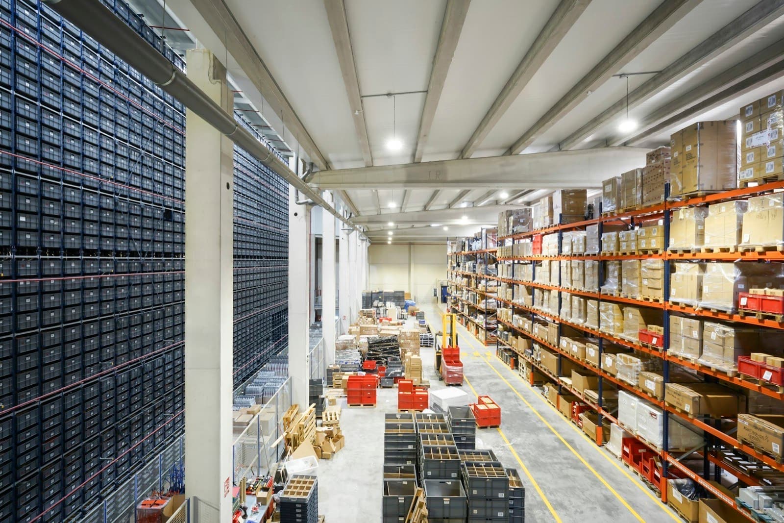 Interior of a racked industrial warehouse